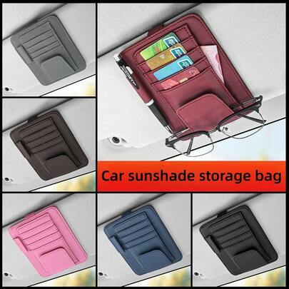 Car Sun Visor Organizer Clip, Multifunctional Interior Glasses Holder, Card Holder, ID Clip, Ticket & Business Card Storage Pouch