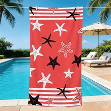 1pc Striped Turtle & Starfish Microfiber Beach Towel, Multiple Sizes Beach Blanket Sun Protection Towel, Lightweight, Suitable For Swimming, Camping, Sports, Beach Or Gym Beach Accessories | Modern Beach Towel | Durable Beach Mat, Beach Towel - Multicolor - View 2