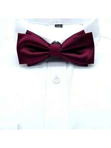 1pc Dark Green Double Layer Men's Bow Tie, Personalized Wedding Banquet Bow Tie - Burgundy - View 3
