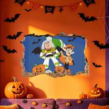 Disney Fashion Seasonal Wall Mural Decor "Buzz Lightyear & Woody" Combination, Unique Rough Cracked Wall Visual Effect, Pumpkin Ghost Bat Theme Pattern, Multi-Space Universal Layout Decoration, Suitable For Bedroom Hallway Apartment, Halloween Scene Gift Room Decor Home Decor Halloween Decor - Wall Sticker - K1 - View 6