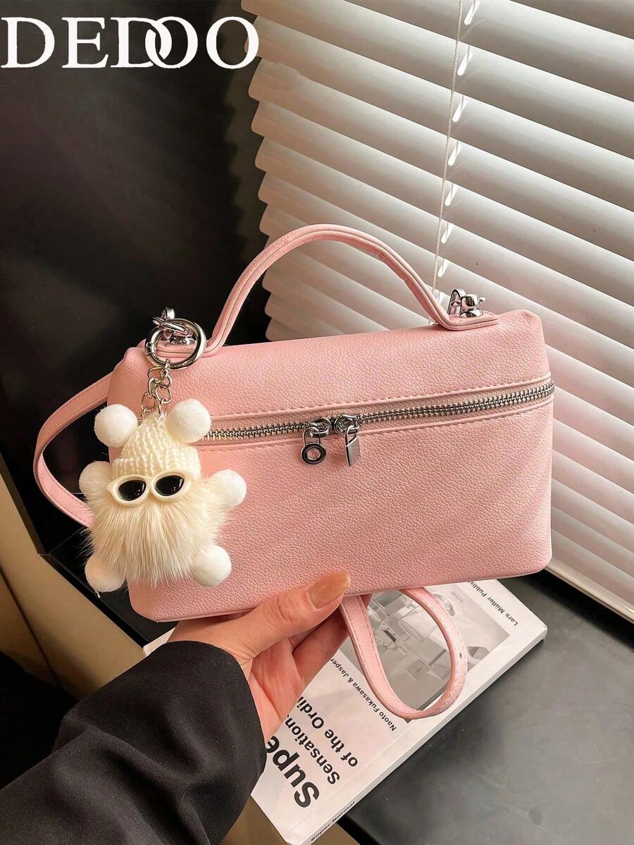 Dedoo 1 Set Women Plain Embossed PU Square Crossbody Bag & Wallet, Fashionable Cream Color Suitable For Daily Use