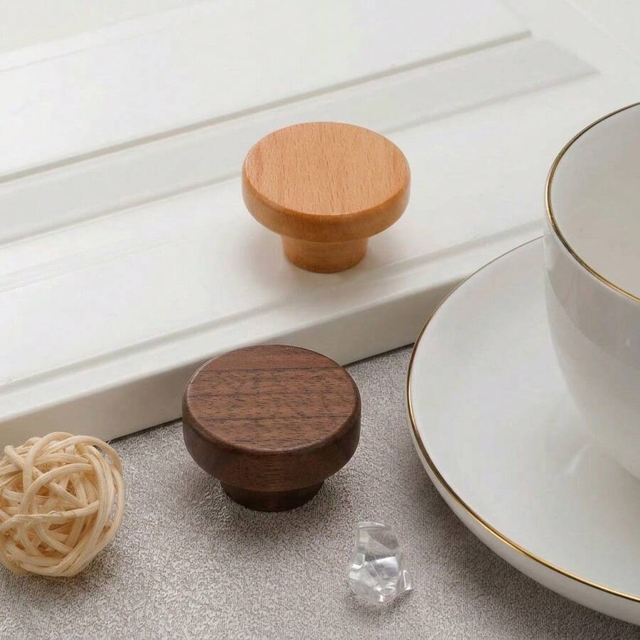1pc/Set Round Solid Wood Cabinet Drawer Pull Handle, Single Hole Wardrobe Door Knob - single hole - View 1