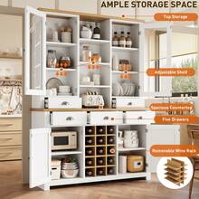 Multifunctional Cabinet With Anti-Tip Lock, Stand Cabinet For Kitchen And Living Room With Glass - 白色 - 查看 4