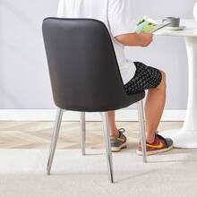 2 Piece Set Modern White Dining Chairs With White PU Leather Backrest And Black Metal Legs, - Black - View 5