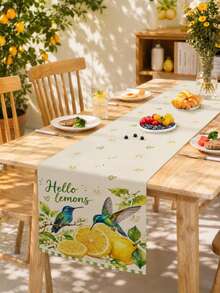 1pc Summer Lemon Pattern Table Runner, Placemat, Pillowcase. Pastoral Style, Spring/Summer Home Kitchen Decor, Suitable For Spring/Summer Home Kitchen Decoration And Party Decoration - Multicolor - View 2