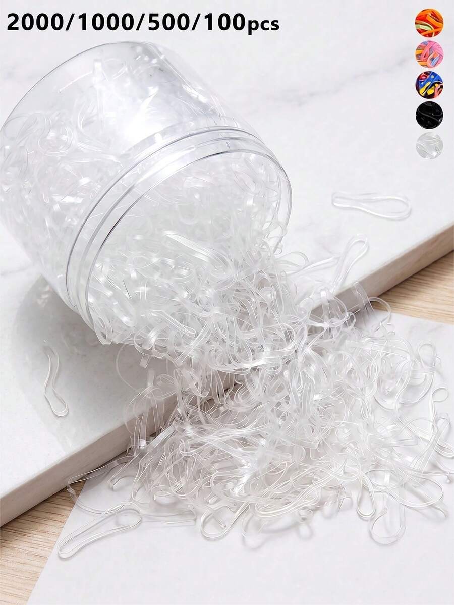 500/1500/3000入黑色一次性小橡皮筋,適合女生髮飾,高彈性耐用 - 無色 - 查看 1