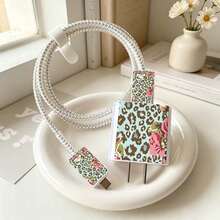 1 Set Transparent Square Shell Flower/Cherry/Strawberry/Butterfly Design Data Cable Protector Sleeve Compatible With IPhone/Apple 18-20W Charger Protective Case Cover To Prevent Breakage - Multicolor - View 2