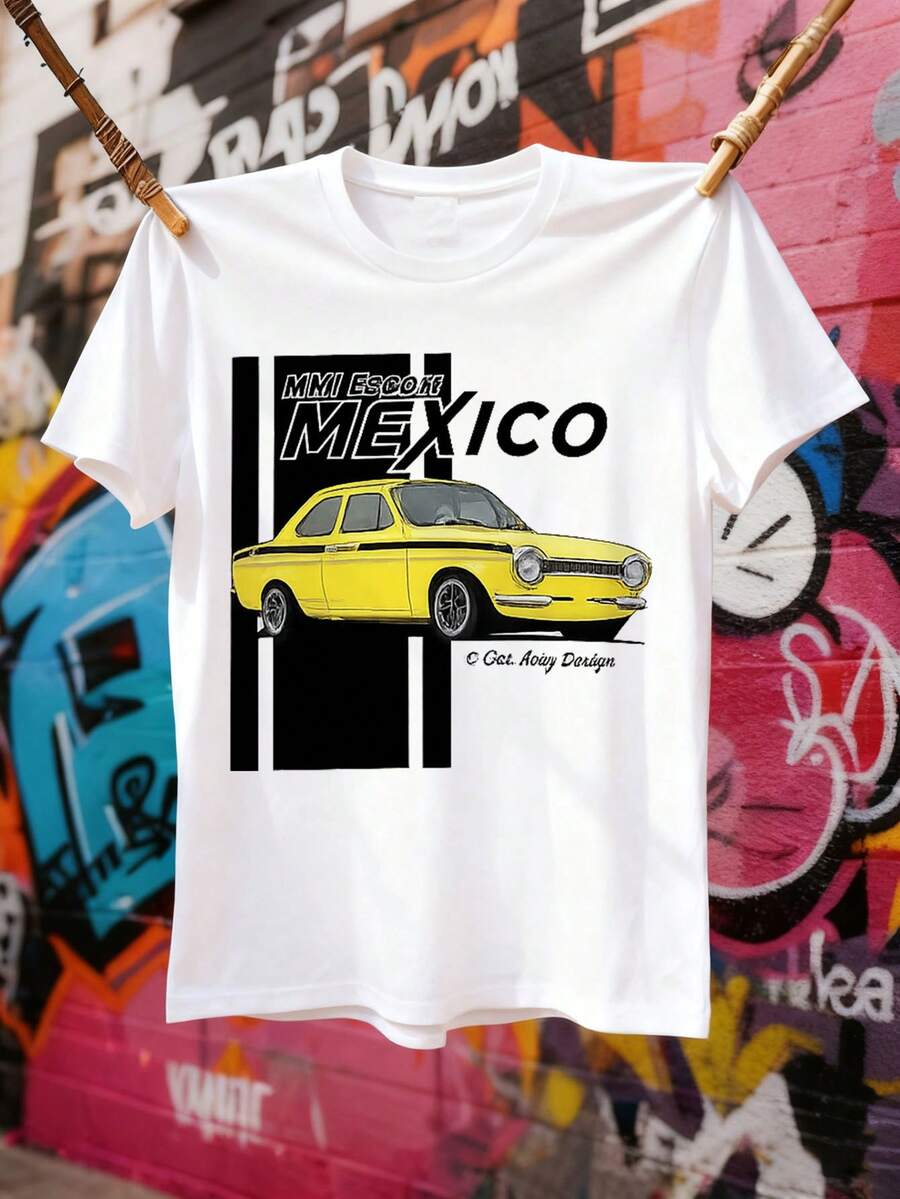 Camiseta de Hombre Mk1 Escort Mexican Rally Car - Camiseta con Diseño de Coche de Carreras e Insignia Icónica - Blanco - Ver 1