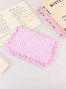 Korean Ins Cosmetics Bag Seersucker Striped Makeup Bag Ruffle Decor Make Up Bag Multi Color Zipper Cosmetic Storage Pouch Portable Travel Wash Bag - Multicolor - View 13