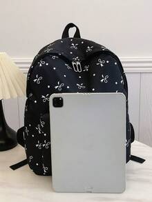 1 Large Capacity Nylon Schoolbag For Students, Simple Solid Color Backpack For College Students, Ladies Nylon Backpack, Girl Travel Backpack - Black - View 2
