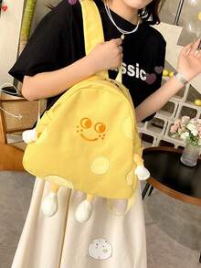 6pcs/1pc Cartoon Cheese Print Women's Canvas Backpack, Soft Thickened Canvas Material Large Capacity Casual Daily Use Bag, Adjustable Shoulder Strap Lightweight Student School Bag, Suitable For Teen Girls Junior High And High School Students Spring And Autumn Daily Outdoor Travel School - Multiple Styles - View 7