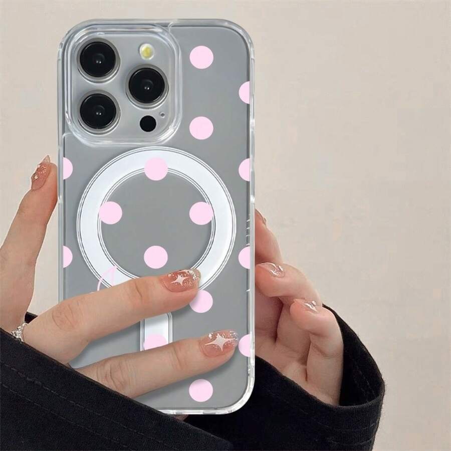 携帯電話ケース - ピンクのチェリーポルカドット柄の透明マグネット携帯電話ケース、 17 Air Pro Max、16、15、14、13、12、11 Plus、Pro Max、SEに適しており、誕生日/バレンタインデー/友人へのギフトに最适です。 - クリア - チェックする 1