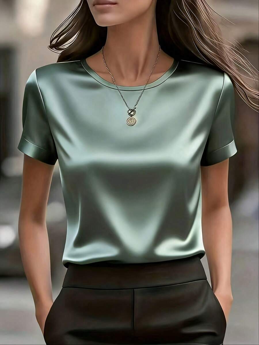 Elegant Women's Plain-Colored Fitted T-Shirt, Formal For The Office - 綠色的 - 查看 1