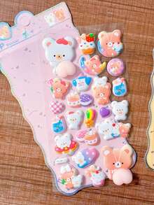 Pegatinas de PVC con relieve 3D con patrón de melocotón lindo, estilo retro Y2K, diseño creativo de oso & conejo para alivio del estrés, pegatinas DIY - Multicolor - Ver 5