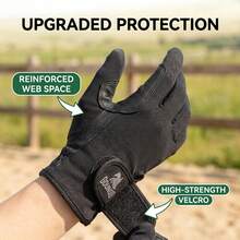 Pure Black Full Palm Anti-Slip Equestrian Riding Gloves, Reinforced Thumb Crotch, Adjustable Wrist Hook And Loop, Touchscreen Compatible Fingertips, Suitable For Equestrian Training And Competition - Black - View 7