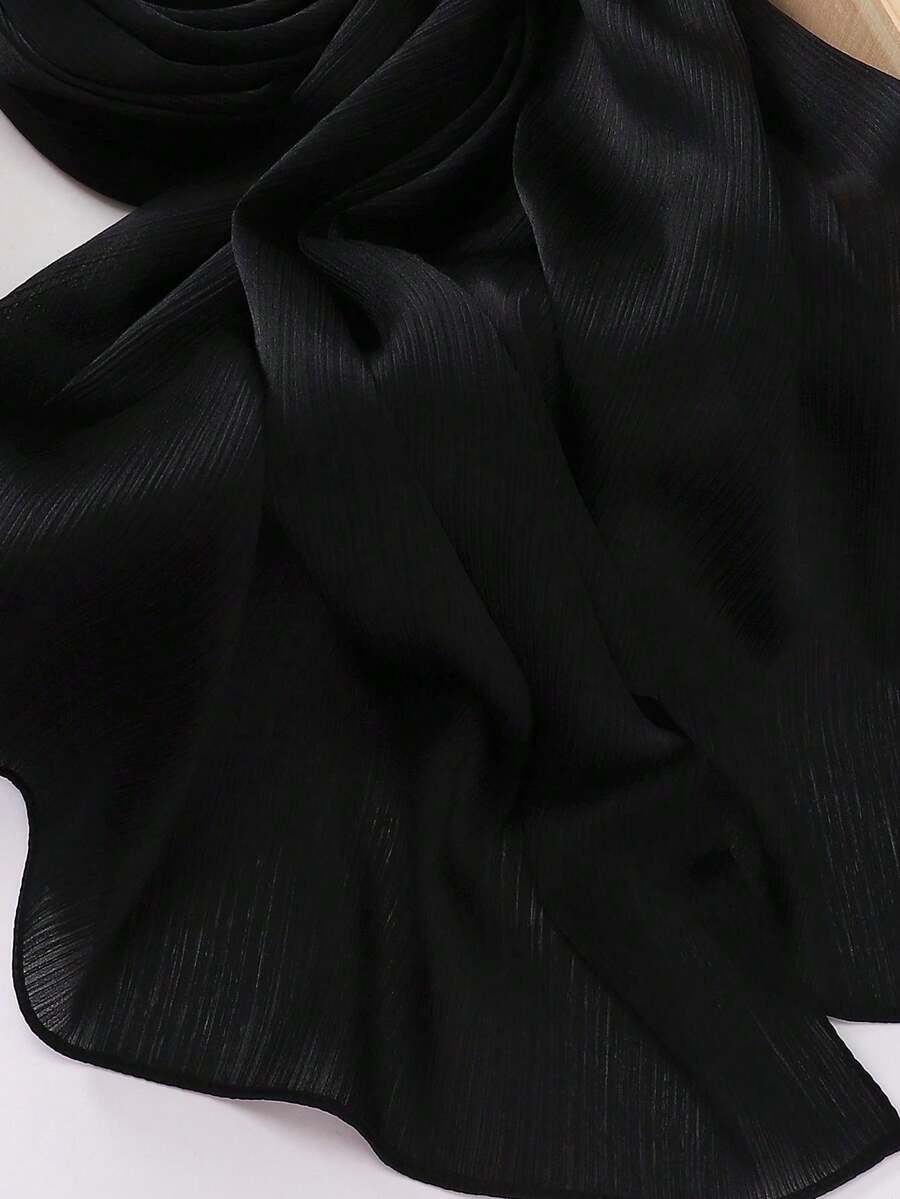 1 Piece Of Solid Color Satin Headscarf With Natural Crinkle Texture For Women. - 黑色 - 查看 1