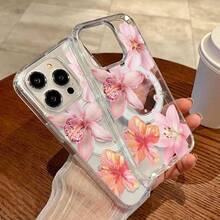1件粉色花卉圖案手機殼，兼容 Apple 16 Pro Max/13 大孔 15 透明 14 磁吸 - 粉色 - 查看 2