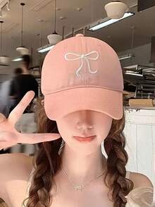 1 pièce Casquette de baseball réglable avec broderie de ruban rose - Style mignon, convient pour toutes les saisons, fabriquée en fibre de polyester, design pliable, fermeture éclair, cadeau parfait pour les femmes, casquette de baseball brodée - Multicolore - Voir 6