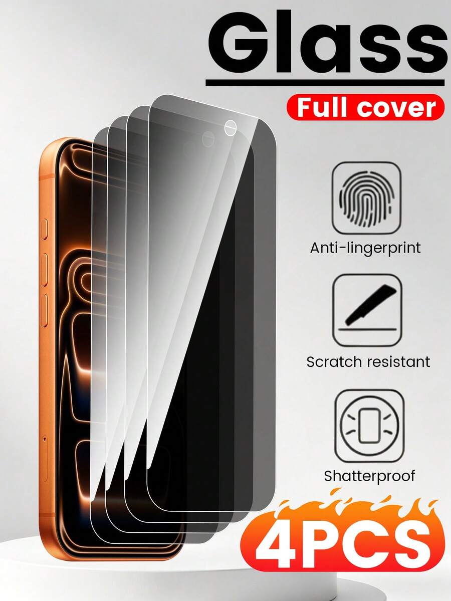 For IPhone11/11pro/12/12promax/13/13pro/14/14pro/15/15plus, 4pcs High Definition Anti-Peeping Screen Protector, Anti-Fall Anti-Scratch Anti-Fingerprint, Durable, Better Protection For Your Screen