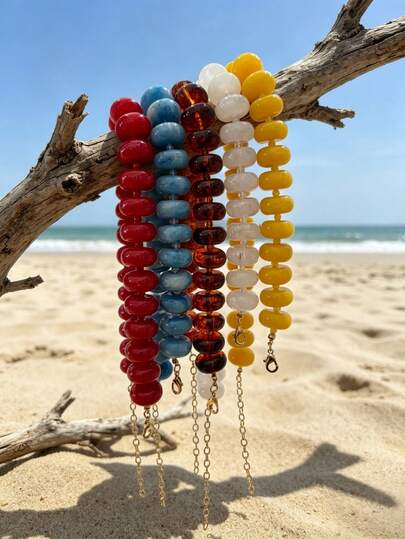1pc Bohemian Style Red Acrylic Beaded Necklace, Multiple Colors Available, Suitable For Women's Summer Daily Wear Or Vacation