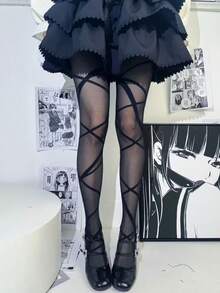 1pc Spring/Summer Thin Y2K Sexy Musical Note Print Tights - Multicolor - View 7