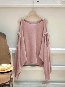 European Style Batwing Sleeve Sweater For Spring/Summer, Loose Top With V-Neck And Lantern Sleeves. - Pink - View 1