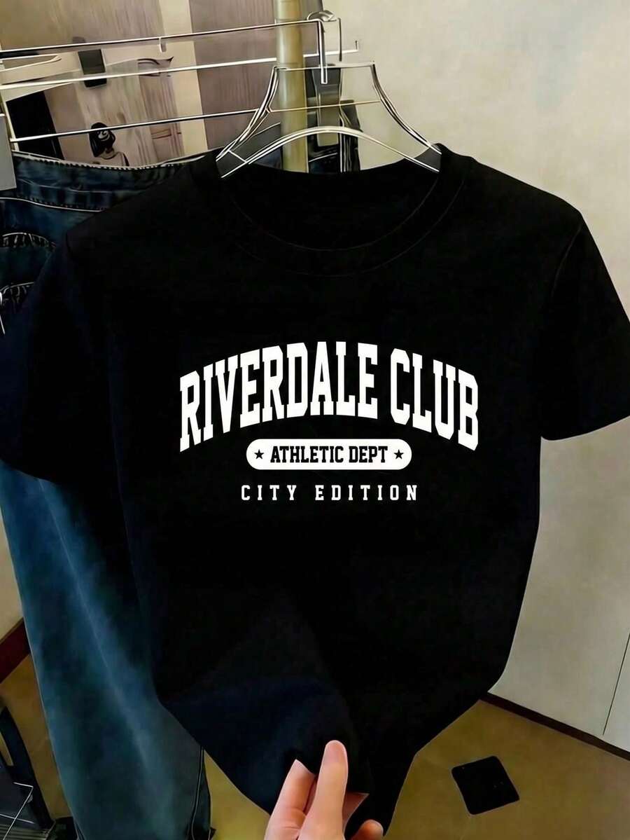 New Hot Selling Fashionable Women's Printed Short Sleeve T-Shirt, Lightweight Summer Clothing, Comfortable Home Wear, Suitable For Sports And Outdoor Activities - 黑色 - 查看 1