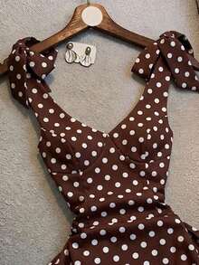 Nuevo vestido elegante con estampado, cuello en V y cintura con lazo - Blanco - View 5