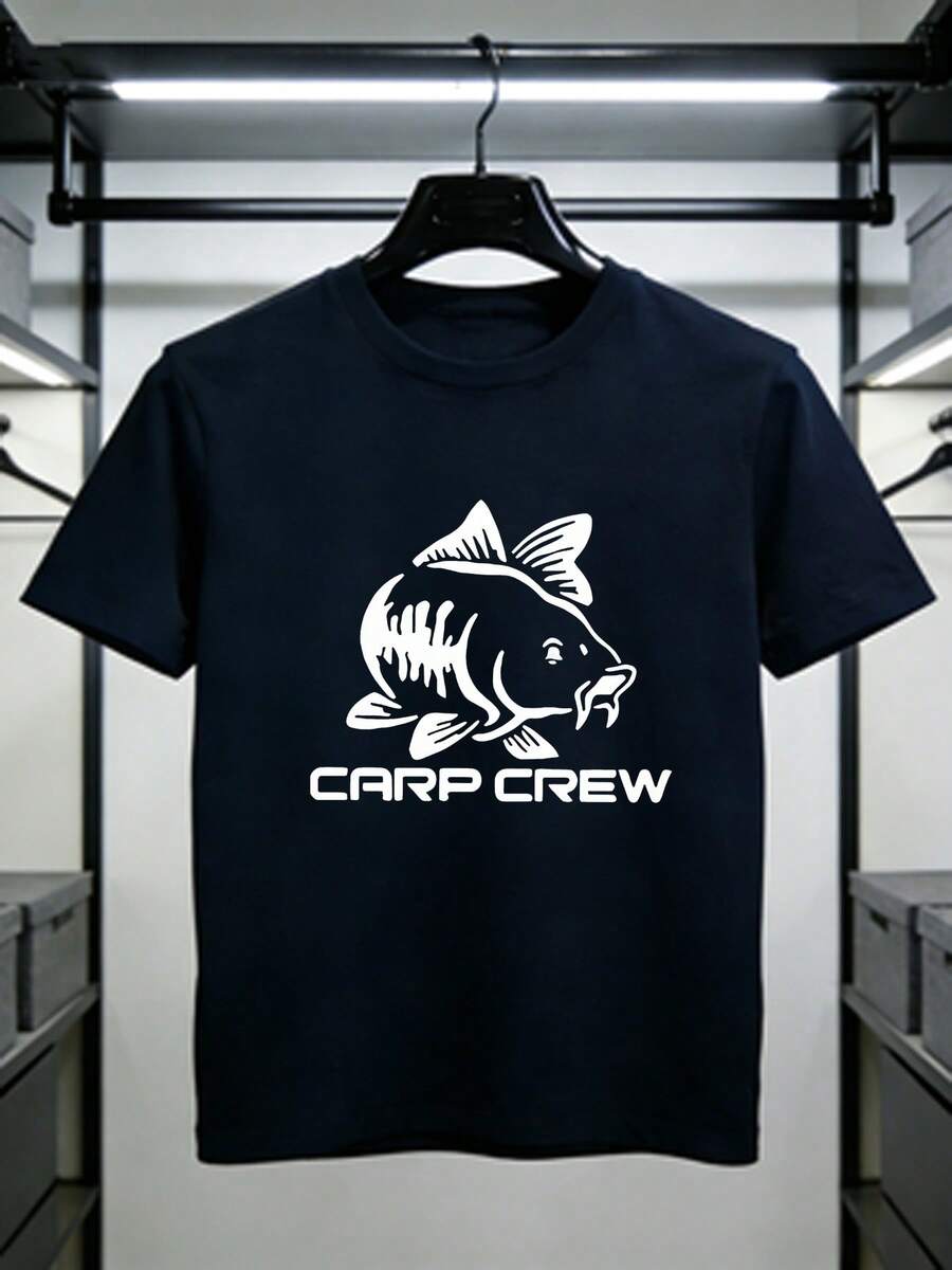 Boys' Short-Sleeved T-Shirt With A Unique "Carp Silhouette" Print, Suitable For Casual Outdoor Wear, American Retro Style, And Workwear. A Summer T-Shirt. - 灰色 - 查看 1