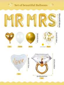 32件組金色訂婚派對裝飾，含Mr. & Mrs.、愛心造型、乳膠亮片氣球、金色訂婚戒指，金色主題訂婚裝飾，單身派對、婚禮新娘洗禮裝飾 - 多色 - 查看 2