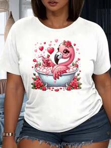 GiftGiftFlamingo Camia para Mujer con Diseño de Animal Bonito en Bañera con Rosas y Corazones - Blanco - Ver 1