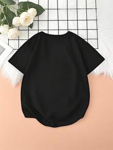 [Guan Yi Shu Selection]Capybara And Pufferfish Print T-Shirt|Short Sleeve Sports T-Shirt For Boys And Girls Ages 4-13 | Casual Printed T-Shirt For Kids - 黑色 - 查看 2