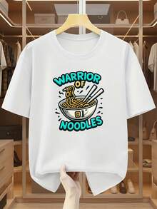 2026 Men's Clothing Plus Size T-Shirts For Men With 100% Warrior And Noodle Print, Crew Neck, Short Sleeve, Comfortable And Casual Summer T-Shirt - 白色 - 查看 1