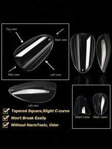 240pcs Transparent Natural Carved Pointed/Coffin/Almond/Square Full Cover Fake Nails, Women Girls Home Use Nail Salon Extension DIY Nail Art Supplies - Clear - View 5