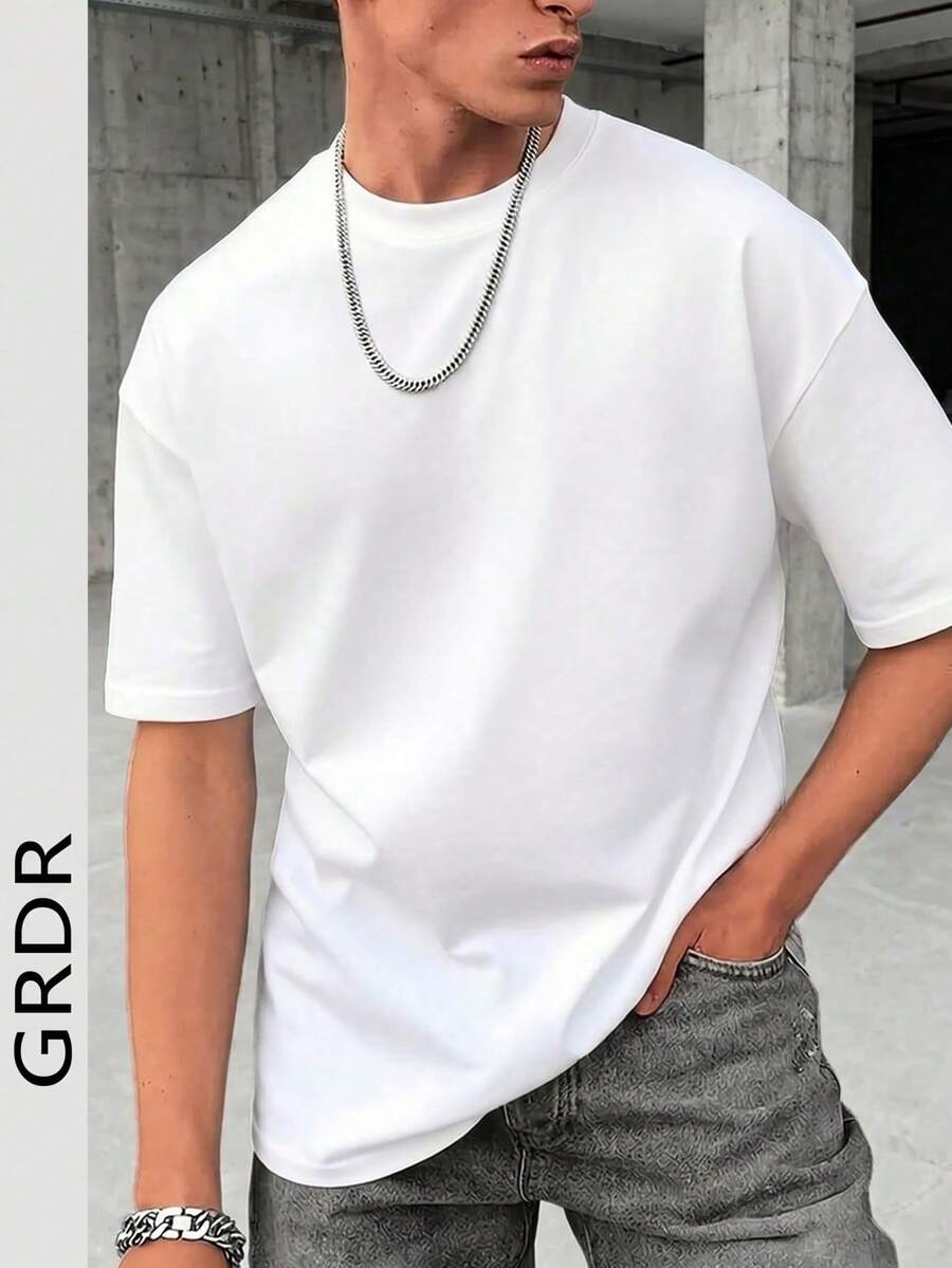 Men's Fashionable Loose Fit Short Sleeve T-Shirt GRDR | Exquisite Design | Summer Essential | Easy To Match | Show Off Your Style - 白色 - 查看 1