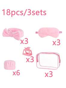 18pcs/6pcs SPA Party Gift Set - Pajama Party Set, Includes 3pcs/1pc Headbands, 3pcs/1pc Hair Clips, 3pcs/1pc Eye Masks, 6pcs/2pcs Wristbands And 1pc Makeup Bag, Perfect For SPA Theme Party, Birthday Party, Women's Pajama Party, Bridal Shower, Tea Party And Wedding Favors. - One Size Fits All - View 8