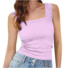 Women's Sleeveless Square Neck Jacquard Elastic Top Summer 2026 European-American - 淺紫色 - 查看 1