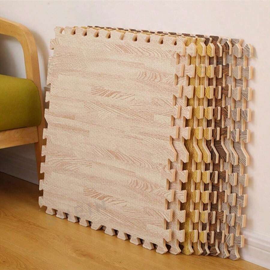 10 Pcs Leaf Pattern Interlocking Mats - 30x30x1cm Size, Multiple Color Combinations With Fresh Aesthetic! Leaf Pattern Anti-Slip Texture + 1cm Thick Cushioning, For Crawling And Playing, Freely Assemble To Fit Different Spaces, Essential For Home Baby Activity Area, And Practical - 30x30x1cm - View 1
