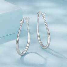 Bamoer S925 Sterling Silver Teardrop Oval Earrings, Minimalist European Style Women's Jewelry - Silver - View 5