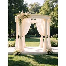 1pc Wedding Arch Drape Fabric, 28" X 19', Ivory Wedding Arch Drape, Tulle Backdrop Curtain, Suitable For Wedding Ceremony, Party Ceiling Decoration - A-Beige - View 4