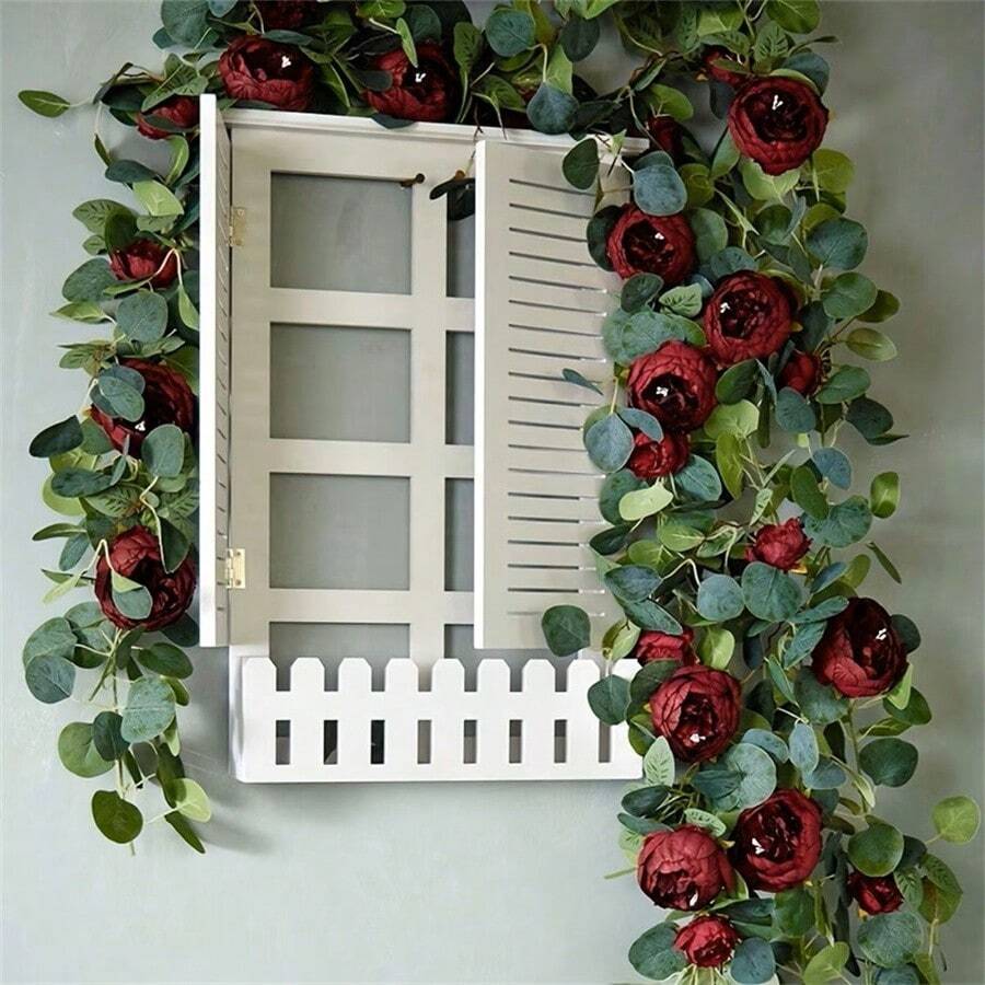 1pc/2pcs Artificial Peony Vine - Suitable For Porch Wall, Holiday Party, Courtyard Garden, Wedding Arch Decoration And Table Centerpiece Decoration - Burgundy - View 1