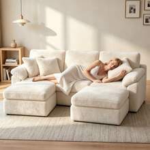 GartistGo Sofá modular de 5 plazas en forma de U "Cloud", cómodo sofá esquinero sin estructura de soporte, combinable de forma flexible, no requiere montaje. - Beis - Ver 11