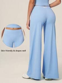 TimeOff 1 pièce Pantalon large fluide de couleur unie pour femmes - Bleu azur - Voir 1