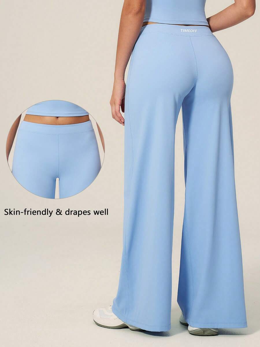 TimeOff 1 pièce Pantalon large fluide de couleur unie pour femmes - Bleu azur - Voir 1