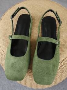 XBYASDF Scarpe basse da donna con punta quadrata, mocassini  verde senza tallone con cinturino singolo e fibbia, eleganti e comode - Verde militare - Visualizzare 4