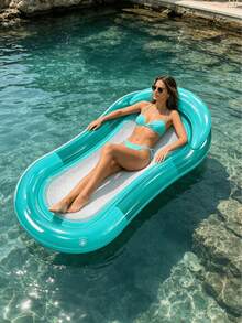 1pc Gradient Mesh Floating Lounge, Gradient Design, With Pillow, PVC Material, Inflatable Hammock, Suitable For Swimming Pool, Beach And Lake, Swimming Pool Party And Beach Party Supplies, Pool Inflatable Raft, Water Resting Seat, Swimming Float, Pool Inflatable Float, Water Inflatable Float, Air Pump Sold Separately - Solid Color Gradient - View 6