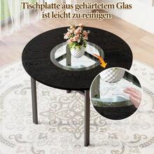 Minimalist Round Table Set (With 4 Black PU-Material Armchairs And Widened Comfort Seat Cushion), Round Table With 100 Cm Diameter In Black Wood Look, Suitable For Living Room Etc. - Brown+Black - View 7