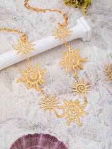 1pc Bohemian Style Gold Sun Spiral Waist Chain, Adjustable Sun Pendant Body Chain, Summer Beach Festival Women's Belly Chain - Gold Necklace - View 7