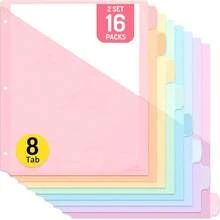 6/8/12pcs Durable Multi-Color Plastic Binder Dividers Set With Labels, 3-Hole Punched Letter Size Page Dividers For Office And Organization, Assorted Colors, 8-Piece Polypropylene Divider Set With Pockets, 3-Ring Binder Labels, Themed Divider With Pockets, Premium Notebook Inserts, Vibrant Multi-Color - Multicolor - View 1