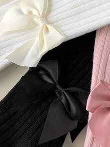 2/4 Pairs Girls Bow Decor Ribbed Tight Leggings, Sweet Daily All-Match Style, Versatile Spring/Autumn/All Season Children's Tights - Multicolor - View 8